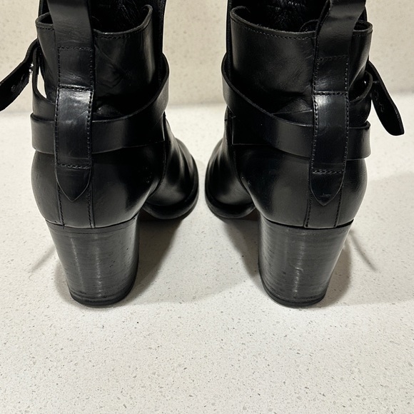 Rag‎ & Bone Harrow Ankle Boots Black Leather Size 38 Ankle Strap Booties - Picture 10 of 11